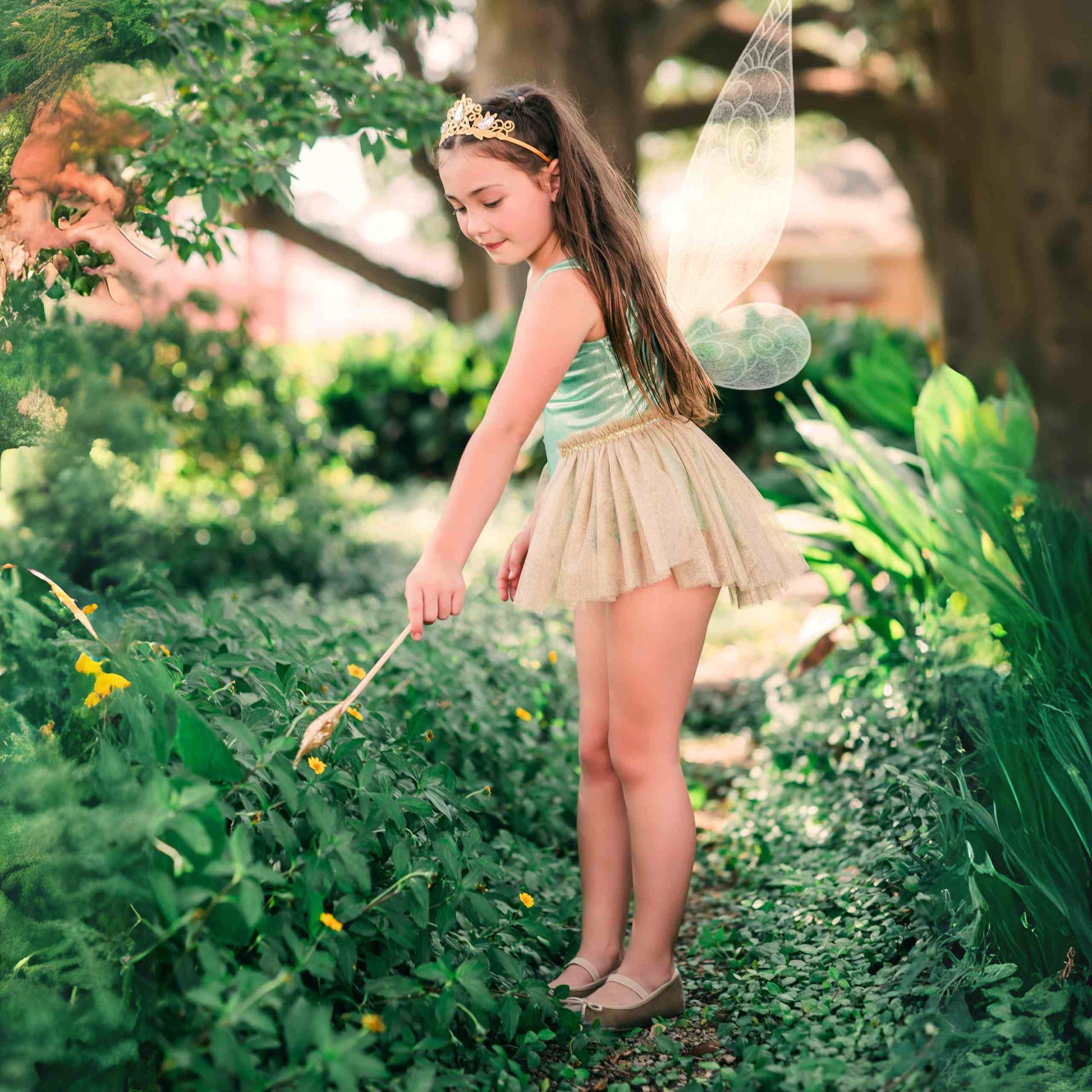 a little girl dressed in a fairy costume