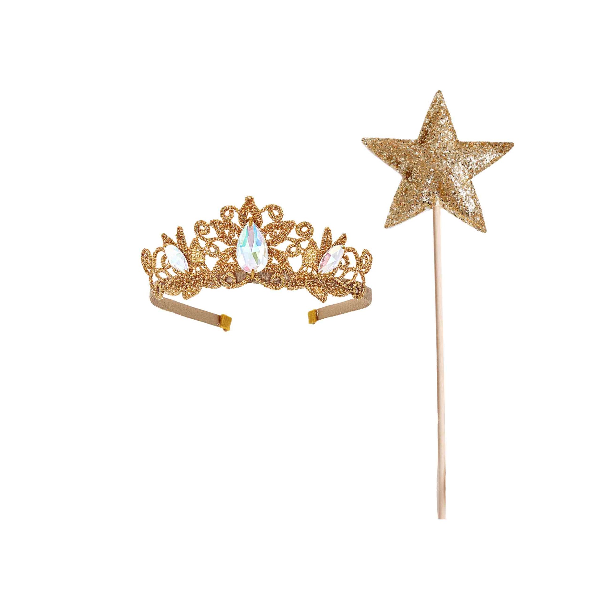 a tiara and a wand with a star on it