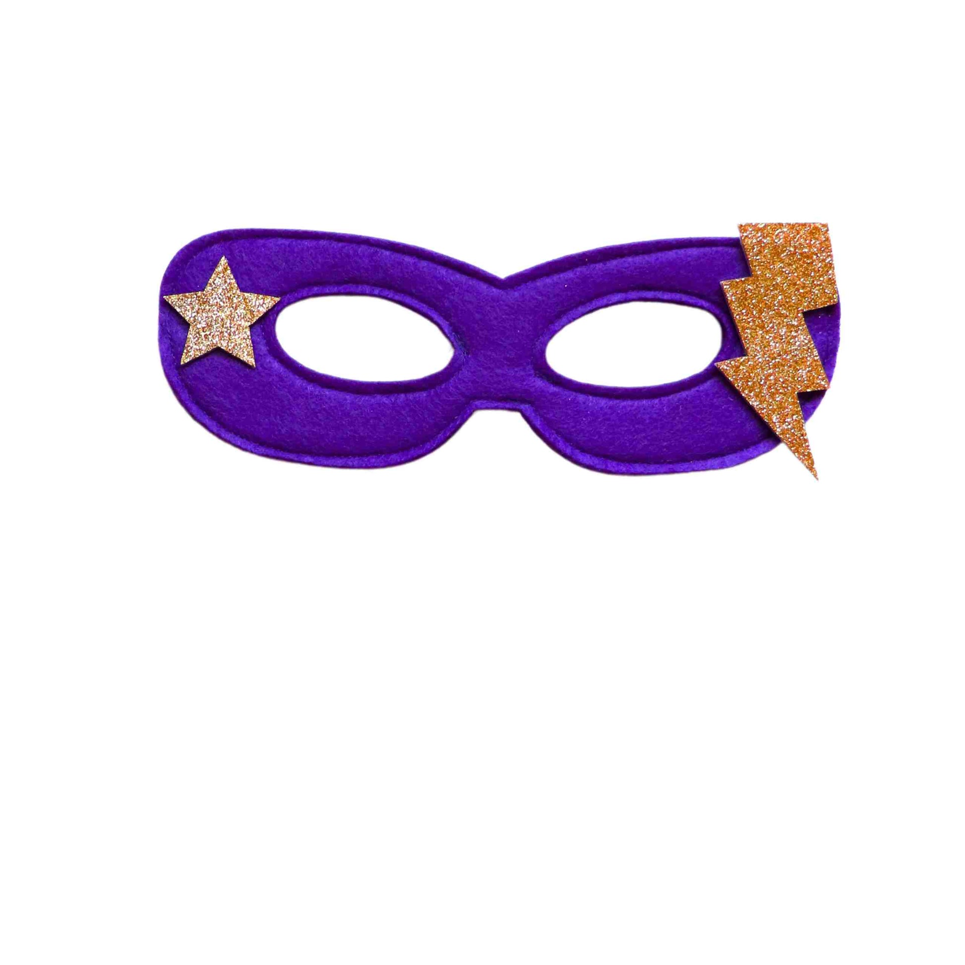 a purple mask with gold stars on it