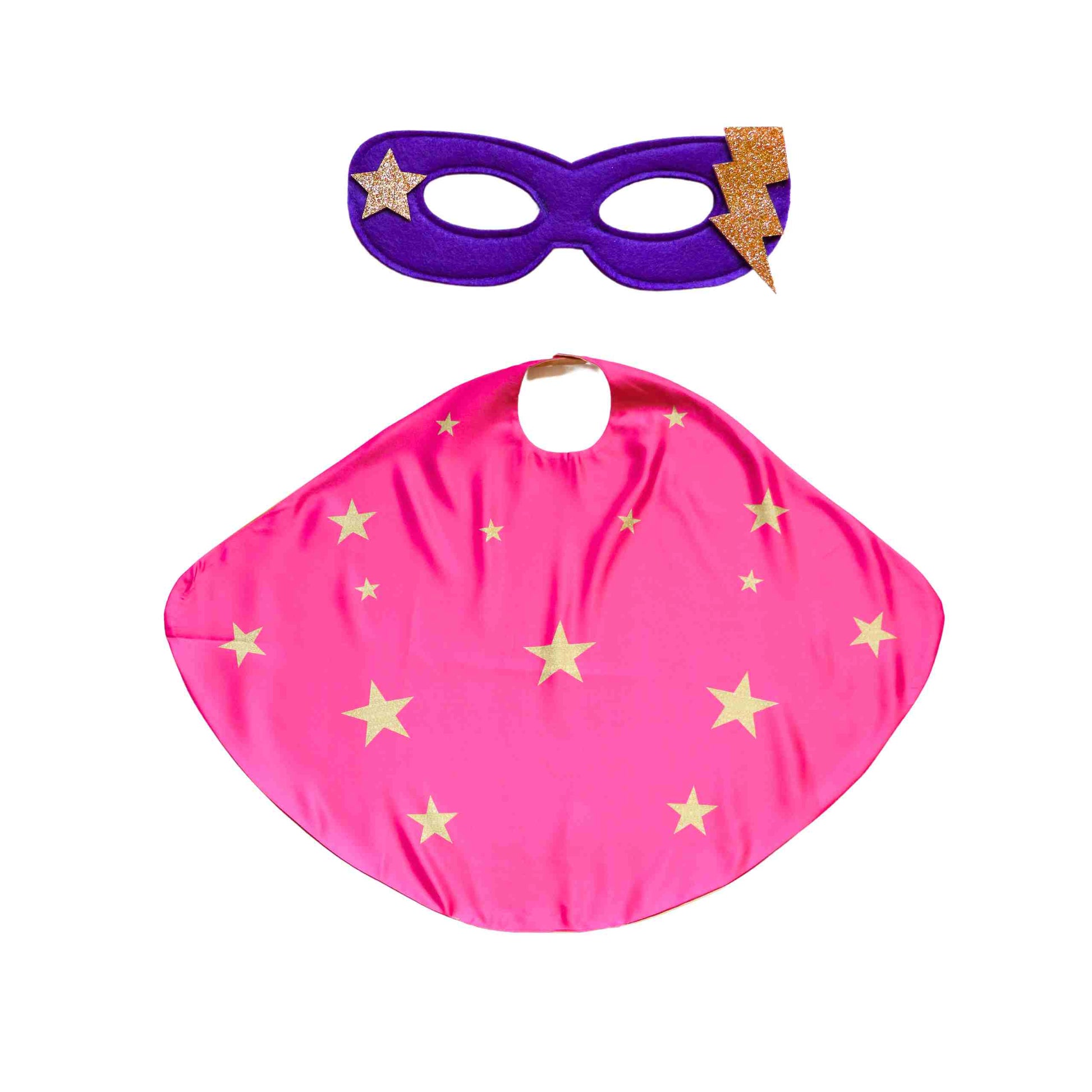 a pink bib and a purple bib with gold stars